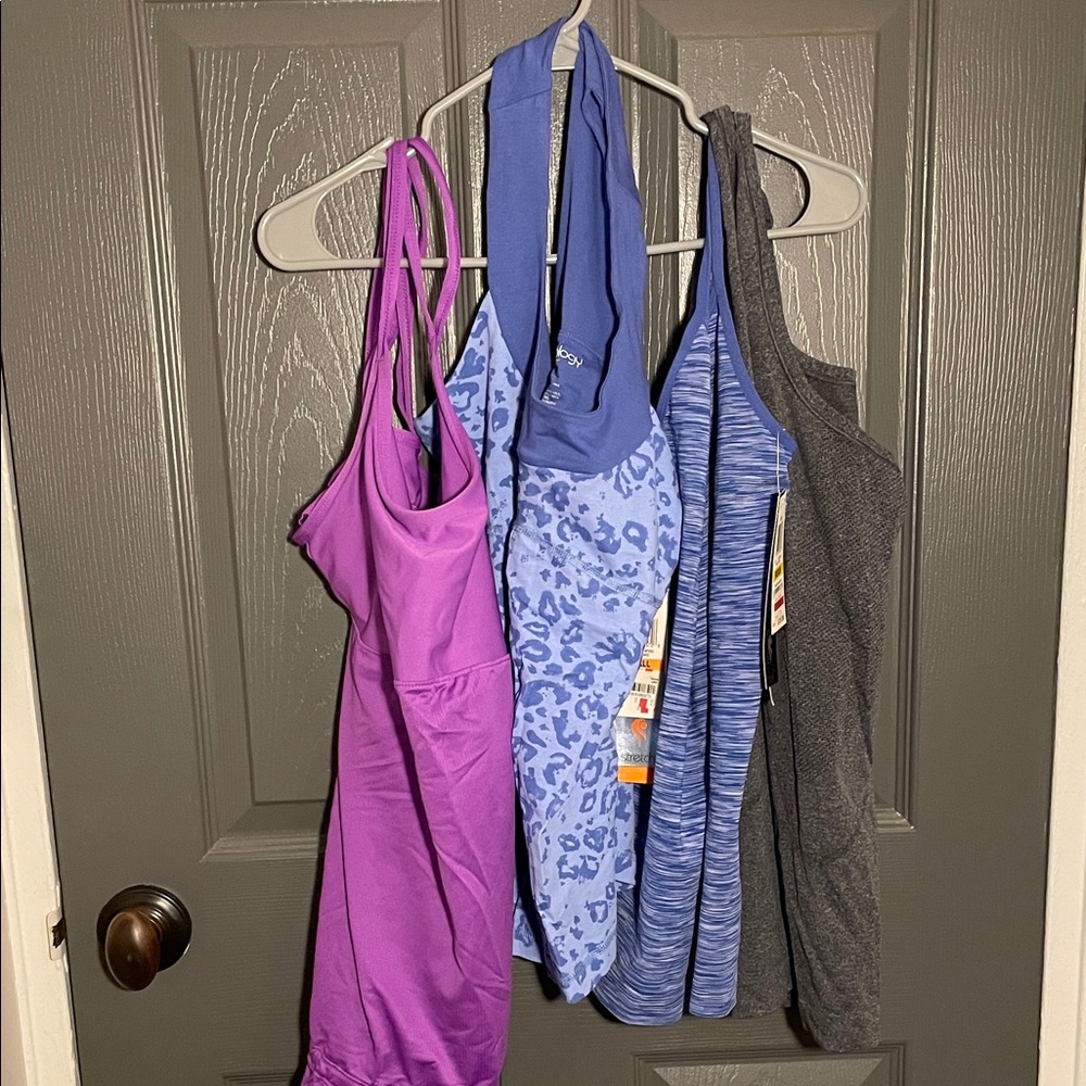 BUNDLE of 4 Stylish Women's Activewear Tanks - Purple, Blue, Gray size S/M